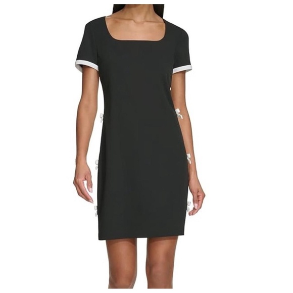 KARL LAGERFELD Women's Shift Mini Dress Size 6 Square Neck Bow Professional - Picture 2 of 11
